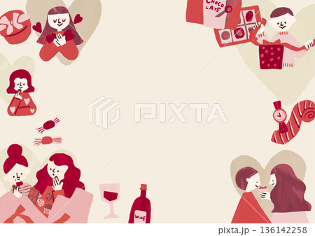 バレンタインを過ごす人たちのイラストテンプレート 136142258