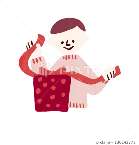 バレンタインでプレゼントをあける人 136142275