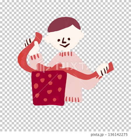 バレンタインでプレゼントをあける人 136142275