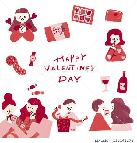 バレンタインを過ごす人たちのイラストテンプレート 136142278