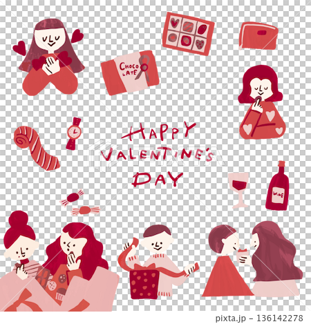 バレンタインを過ごす人たちのイラストテンプレート 136142278