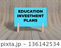 Concept words Education Investment Plans, Light Blue Grunge Texture Rectangle Card Held By Clothespin Wooden Texture Background, Business and Education Investment Plans Theme 136142534