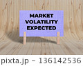 Concept words Market Volatility Expected, Light Purple Grunge Texture Rectangle Card Held By Clothespin Wooden Texture Background, Business and Market Volatility Expected Theme 136142536