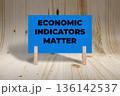 Concept words Economic Indicators Matter, Blue Concrete Texture Rectangle Card Held By Clothespin Wooden Texture Background, Business and Economic Indicators Matter Theme 136142537