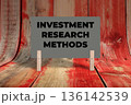 Concept words Investment Research Methods, Gray Concrete Texture Rectangle Card Held By Clothespin Wooden Texture Background, Business and Investment Research Methods Theme 136142539