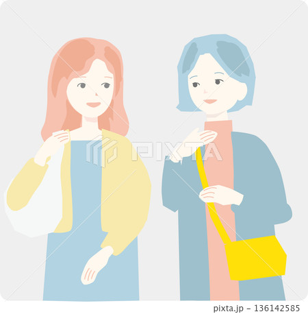 旅行やショッピングを楽しんでいる女性たちのイラスト 136142585