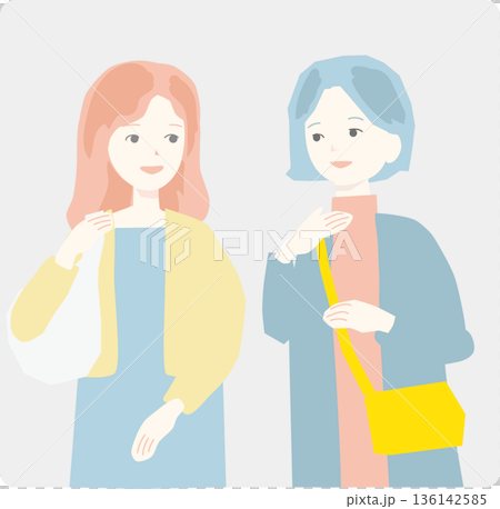 旅行やショッピングを楽しんでいる女性たちのイラスト 136142585