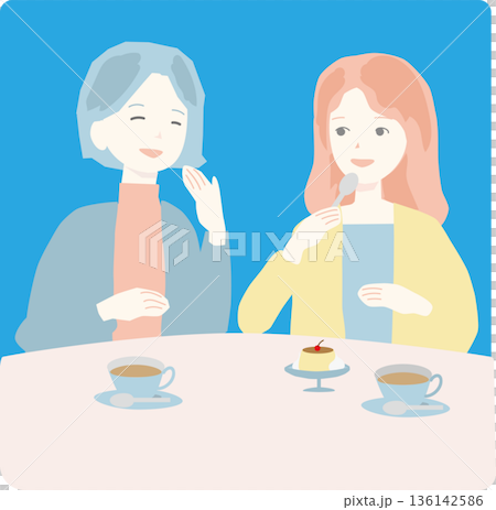 描繪女性享受旅行和購物的插圖 描繪女性享受旅行和購物的插圖 136142586