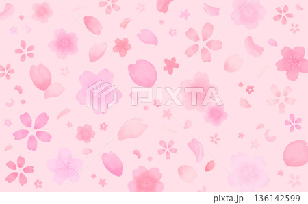 水彩風のかわいい桜の舞い散る背景_横 136142599