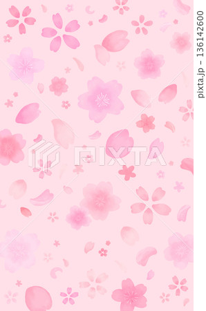 水彩風のかわいい桜の舞い散る背景_縦 136142600