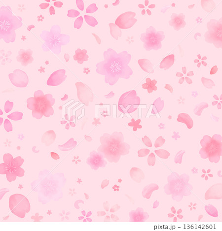 水彩風のかわいい桜の舞い散る背景_正方形 136142601