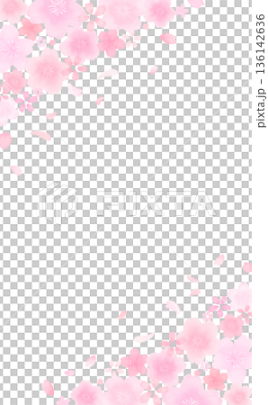 水彩風のかわいい桜の舞い散るフレーム_上下斜め_背景なし_縦 136142636