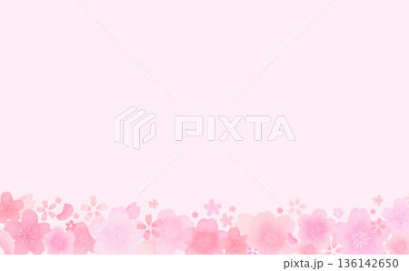 水彩風のかわいい桜のフレーム_下_横 水彩風のかわいい桜のフレーム_下_横 136142650