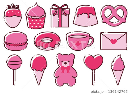 かわいいバレンタインデーのイラスト素材セット 136142765