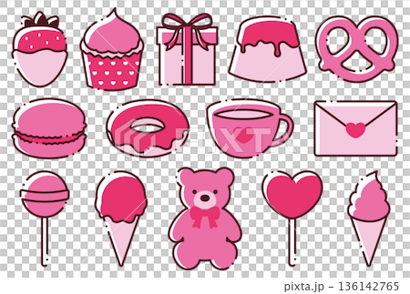 かわいいバレンタインデーのイラスト素材セット 136142765