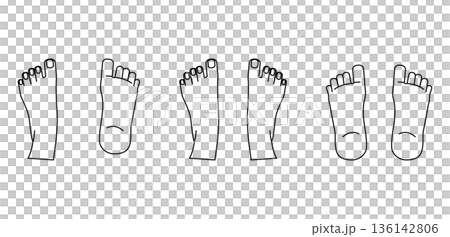 Illustration set of the soles and tops of the feet, foot care and reflexology, foot structure, massage and acupressure explanation parts 136142806