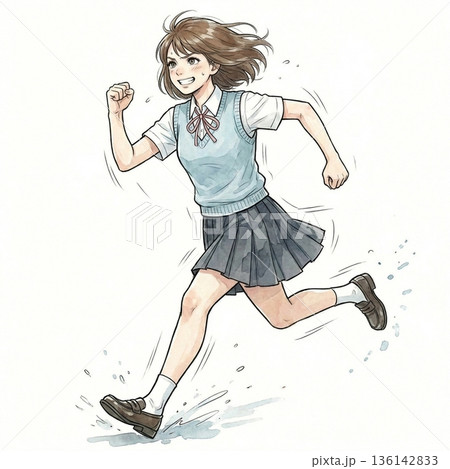 全力疾走する可愛い女子高生 136142833
