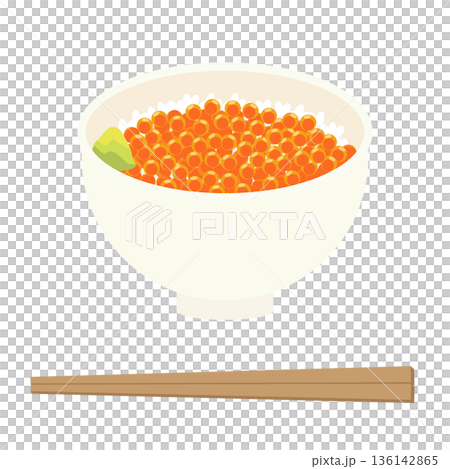 Simple illustration of salmon roe bowl and chopsticks Simple illustration of salmon roe bowl and chopsticks 136142865