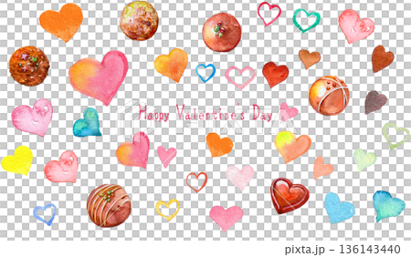 カラフルな水彩のバレンタインイラストセット 136143440