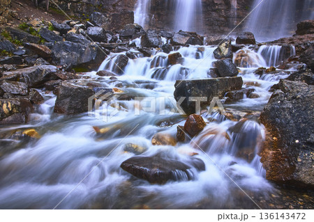 Tangle Falls Waterfall Flowing Over Rocks in Jasper Canada Nature Landscape Tangle Falls Waterfall Flowing Over Rocks in Jasper Canada Nature Landscape 136143472
