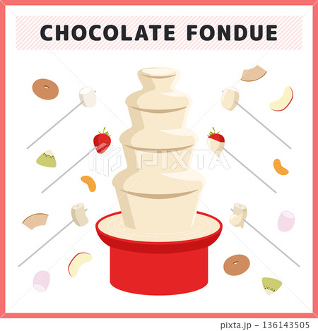 チョコレートフォンデュのイラストセット チョコファウンテンとフルーツ お菓子のベクター素材 チョコレートフォンデュのイラストセット チョコファウンテンとフルーツ お菓子のベクター素材 136143505
