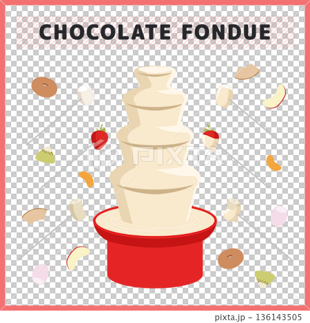チョコレートフォンデュのイラストセット チョコファウンテンとフルーツ お菓子のベクター素材 チョコレートフォンデュのイラストセット チョコファウンテンとフルーツ お菓子のベクター素材 136143505