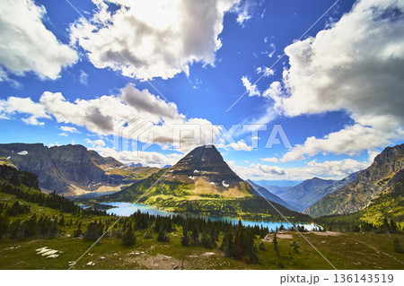 Hidden Lake Trail Mountain Landscape with Blue Water and Dramatic Sky Hidden Lake Trail Mountain Landscape with Blue Water and Dramatic Sky 136143519