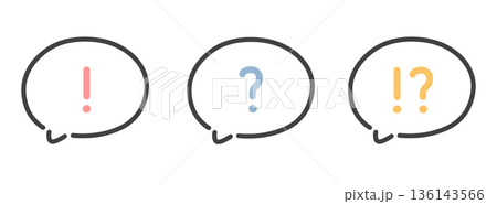 手描きの吹き出しと記号の線画イラストセット カラー 136143566