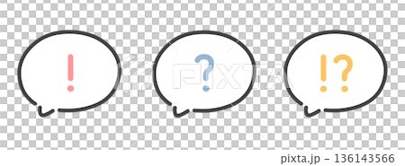 手描きの吹き出しと記号の線画イラストセット カラー 136143566