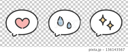 手繪圖示插畫集，包含心形、汗水和閃亮的對話框。 136143567