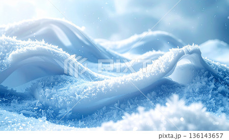 氷の結晶が波状サテンの縁に密に付着する冷たい冬のアブストラクト 氷の結晶が波状サテンの縁に密に付着する冷たい冬のアブストラクト 136143657