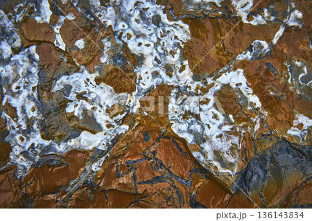 Rock Texture Pattern with White Mineral Veins and Earthy Tones 136143834