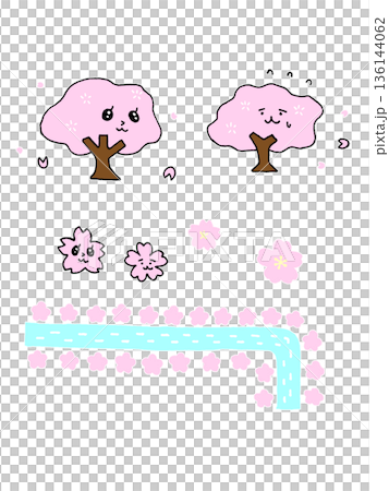 かわいい手描きの桜イラスト、アイコンセット 136144062