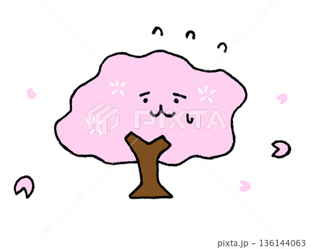 困り顔の満開の桜のイラスト 136144063