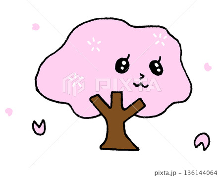 かわいい満開の桜の木のイラスト かわいい満開の桜の木のイラスト 136144064