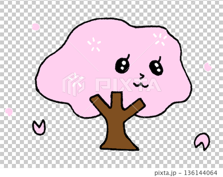 かわいい満開の桜の木のイラスト かわいい満開の桜の木のイラスト 136144064