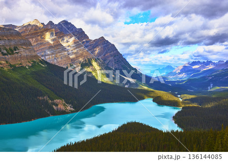 Peyto Lake Turquoise Water and Mountain Peaks in Banff National Park Canada 136144085