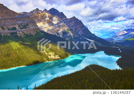 Peyto Lake Turquoise Water and Majestic Mountain Landscape in Banff National Park 136144287