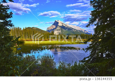 Mountain Reflection Lake Forest Nature Landscape 136144355