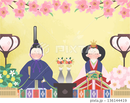 雛祭り 雛人形の和風ベクターイラスト 雛祭り 雛人形の和風ベクターイラスト 136144419