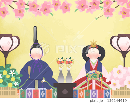雛祭り 雛人形の和風ベクターイラスト 雛祭り 雛人形の和風ベクターイラスト 136144419