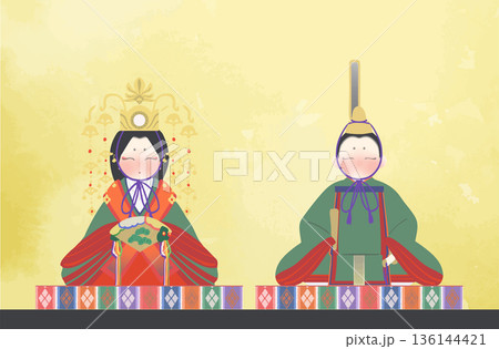 雛祭り 雛人形の和風ベクターイラスト 136144421