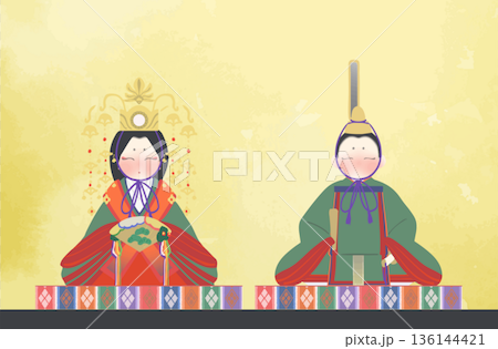 雛祭り 雛人形の和風ベクターイラスト 136144421