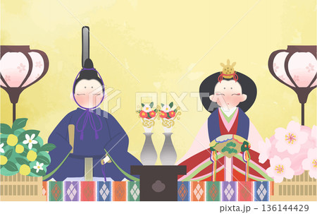雛祭り 雛人形の和風ベクターイラスト 136144429