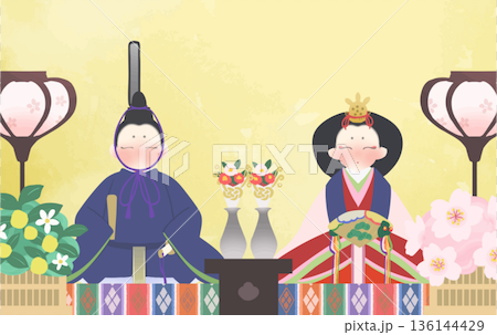 雛祭り 雛人形の和風ベクターイラスト 136144429