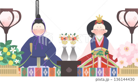 雛祭り 雛人形の和風ベクターイラスト 136144430