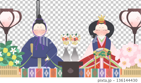 雛祭り 雛人形の和風ベクターイラスト 136144430