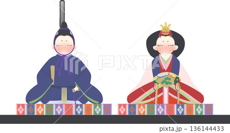 雛祭り 雛人形の和風ベクターイラスト 136144433