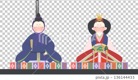 雛祭り 雛人形の和風ベクターイラスト 136144433