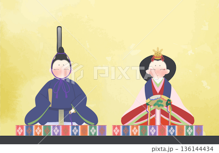 雛祭り 雛人形の和風ベクターイラスト 136144434